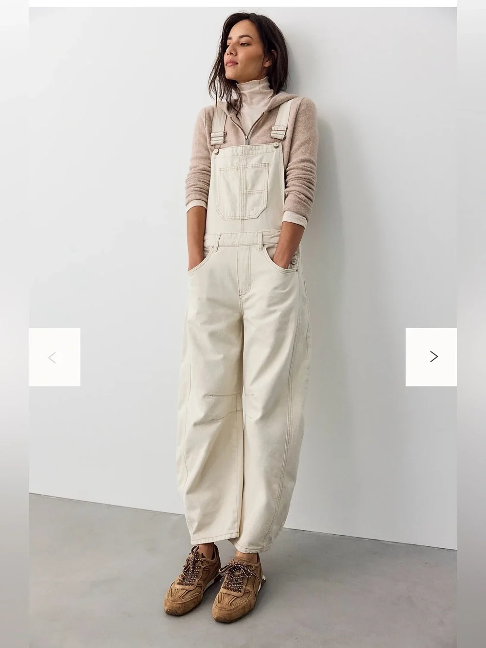 Free People: We the Free Goodluck Barrel Overalls in Milk color